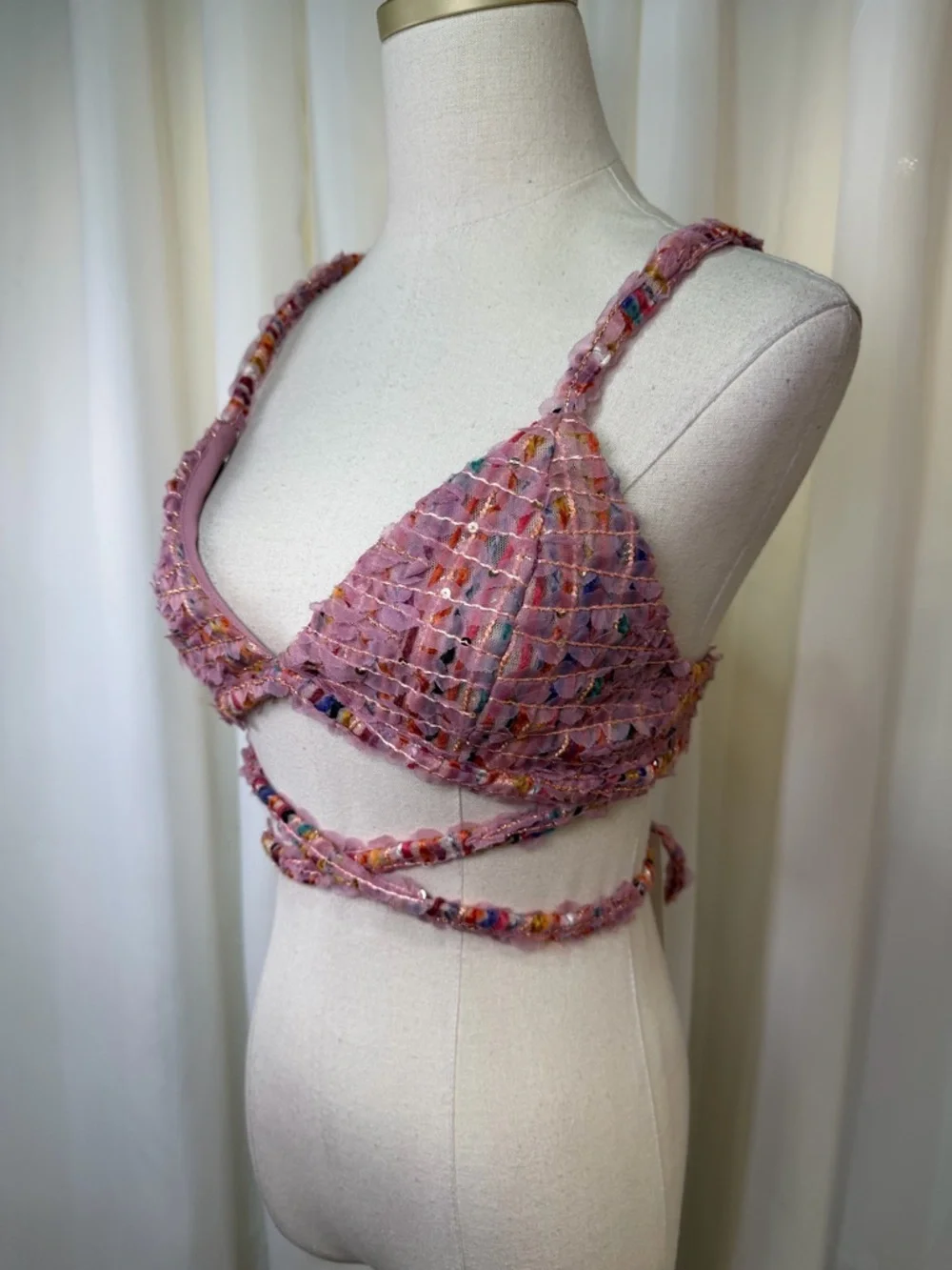NWT For Love And Lemons ‘Dionne’ Bralette Top in Pink Multicolor Tweed Size M - Picture 8 of 16